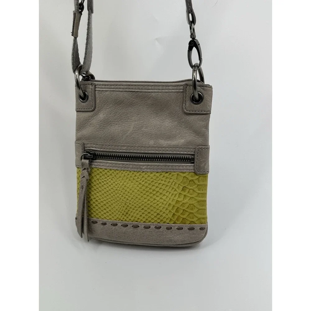 The‎ Sak Gray Yellow Leather Zipper Adjustable Crossbody Bag Leather Purse